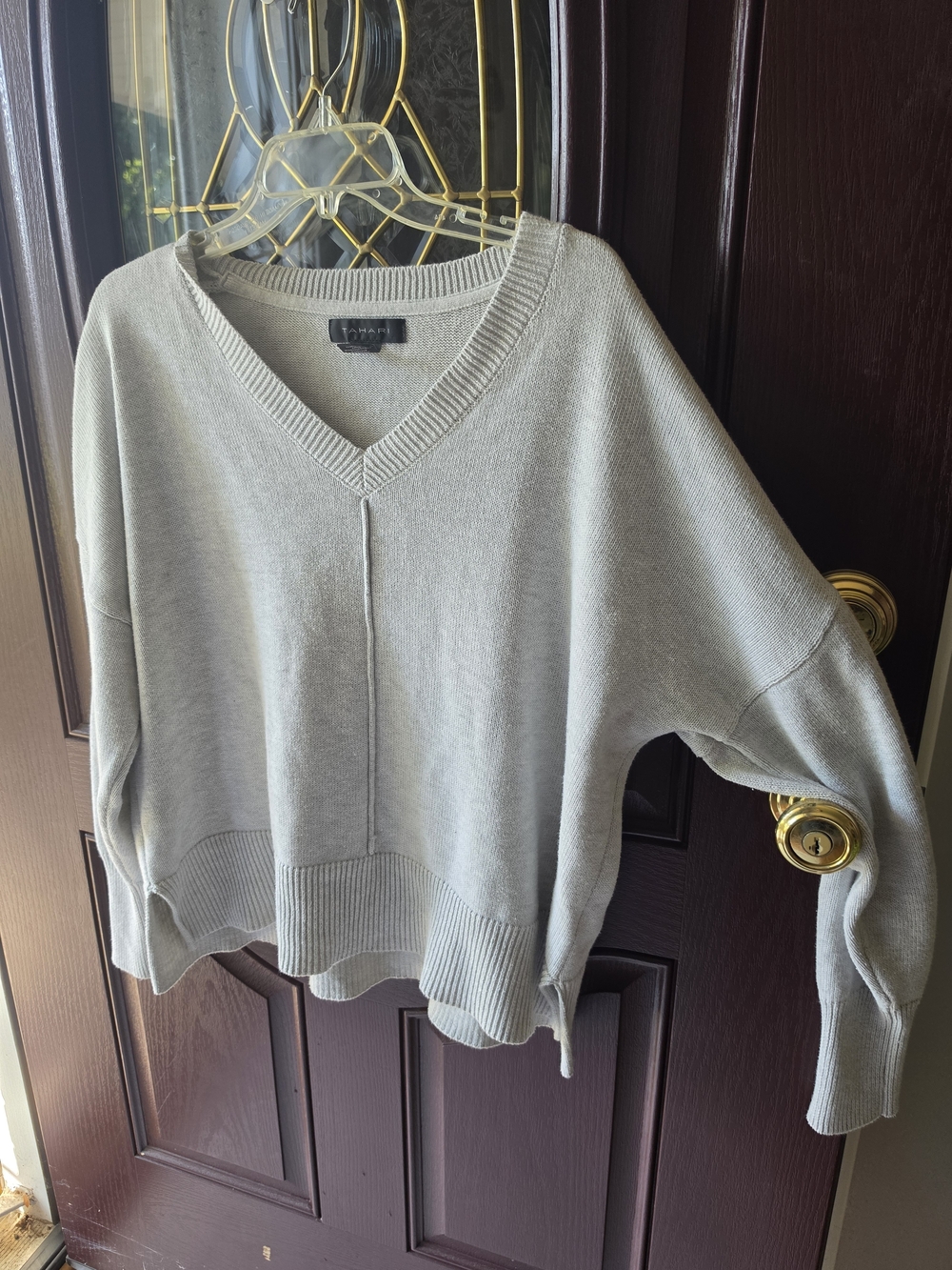 Tahari Light Gray V-Neck Sweater